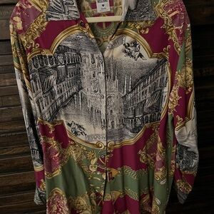 Moschino Vibrant Cityscape Men's Shirt - Pink, Green, Gold